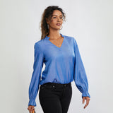 Elegant V Neck Long Sleeve Frill Top for Office Ladies