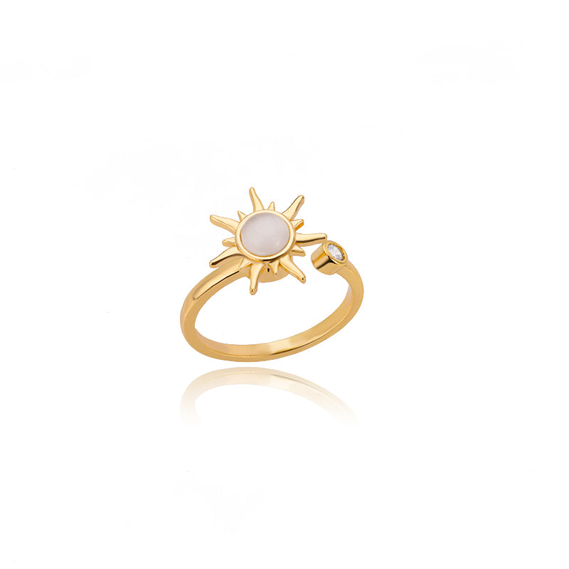 Anillo de sol ajustable de ópalo de acero inoxidable – Encanto geométrico de moda para mujer