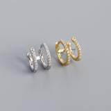 S925 Silver Geometric Metal Double Round Micro Inlaid Zircon Ear Buckle Earrings - Dazpy