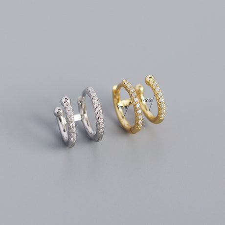 S925 Silver Geometric Metal Double Round Micro Inlaid Zircon Ear Buckle Earrings - Dazpy