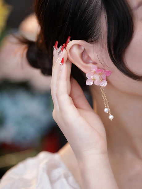 Preserved Flower Earrings Women Show Face Small Long Flowers - Dazpy