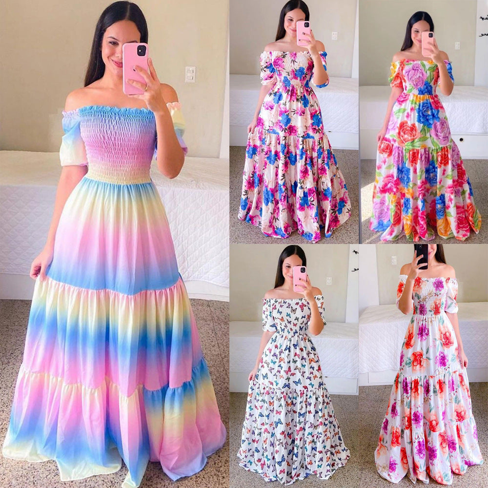 Women's Off-shoulder Floral Fashion Off-shoulder Long Dress