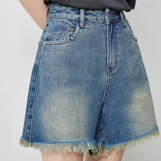 Shorts de mezclilla con borlas de cintura alta para mujer