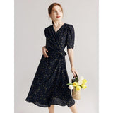 Black Polka Dot Silk Wrap Dress