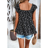 Top con volantes y cuello cuadrado floral de verano