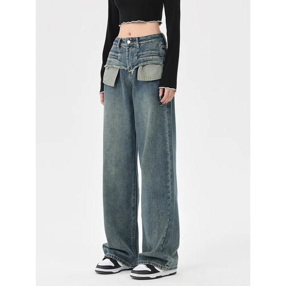 Schicke Vintage Distressed High-Waist Straight Leg Damenjeans