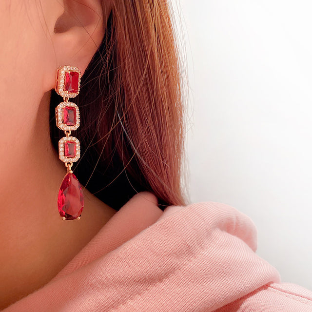 Ruby Drop Earrings Wedding Banquet - Dazpy