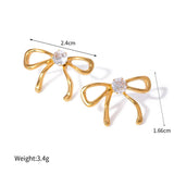 18K Gold Plated Bowknot Earrings with White Zircons