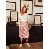 Women's Polka Dot A-line Cotton Skirt with Elastic Waist and Button Decoration