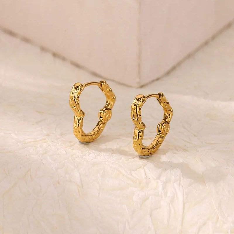 Gold Heart Hoop Earrings - Minimalist Stainless Steel Jewelry