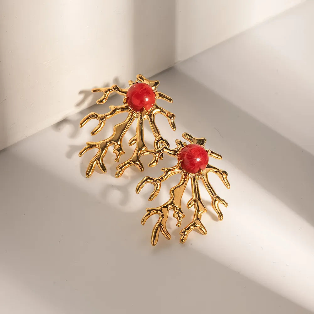 Gold Plated Coral-shaped Earrings