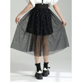 Elegant Black Dot Mesh Half-Body Skirt