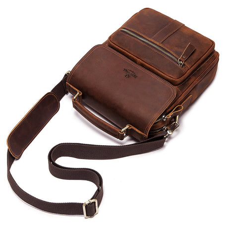 Leather Shoulder Bag Retro Men's Cowhide Messenger Bag Large Capacity Men's Leather Briefcase - Dazpy