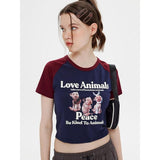 Cute Animal Graphic Raglan Crop Top