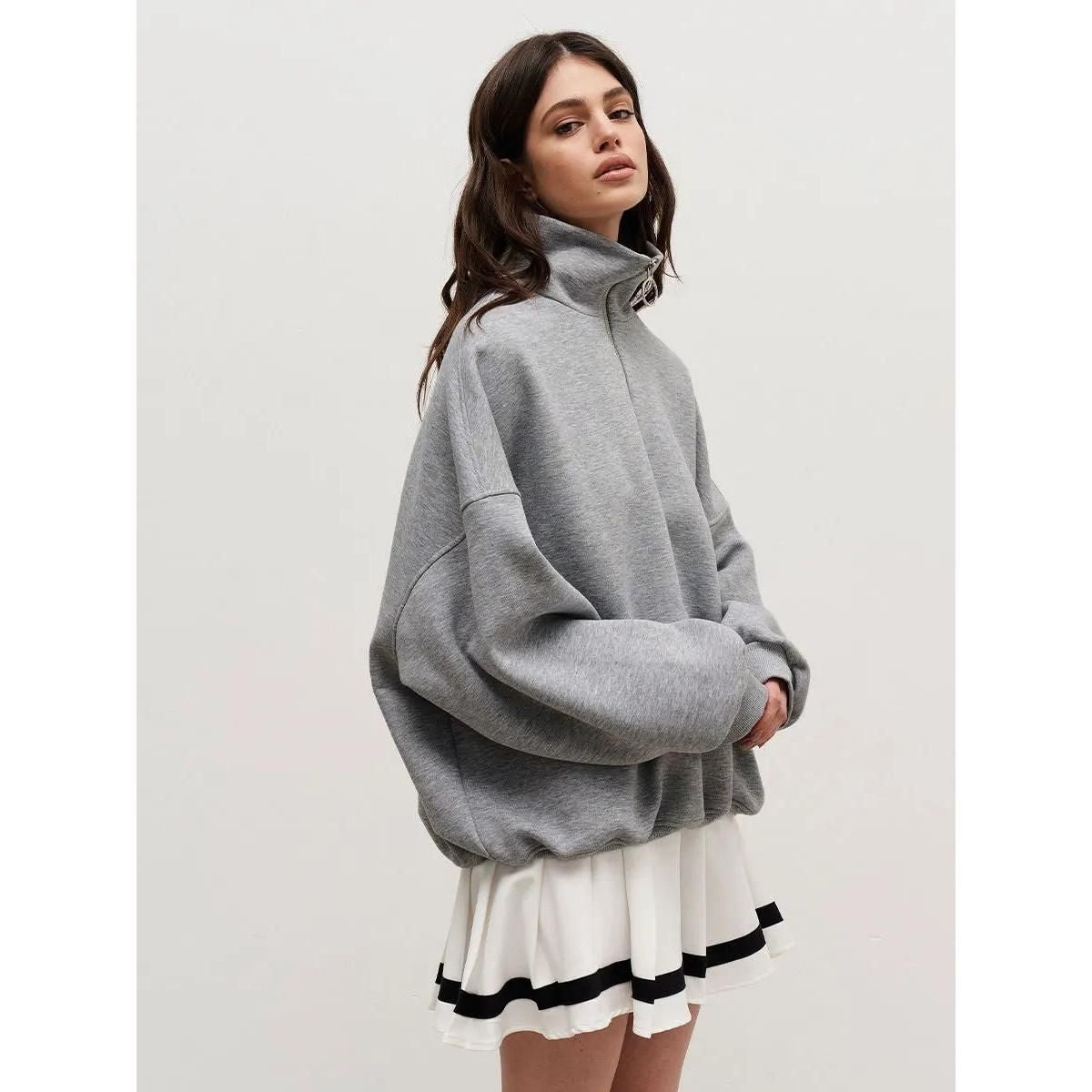 Women's Cotton Blend Oversized Zip-Up Sweatshirt