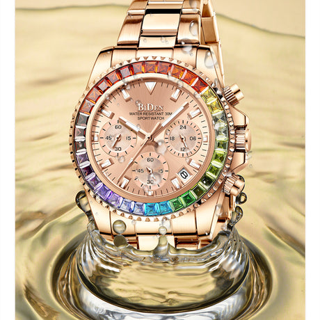 Fashion Steel Band Business Ladies Trend Colored Diamond Watch - Dazpy