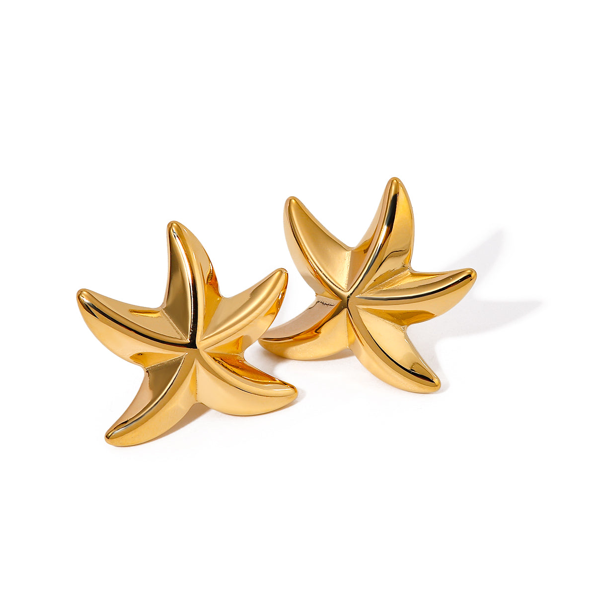 Exquisite 18K Stainless Steel Geometric Pentagram Sea Starfish Earrings