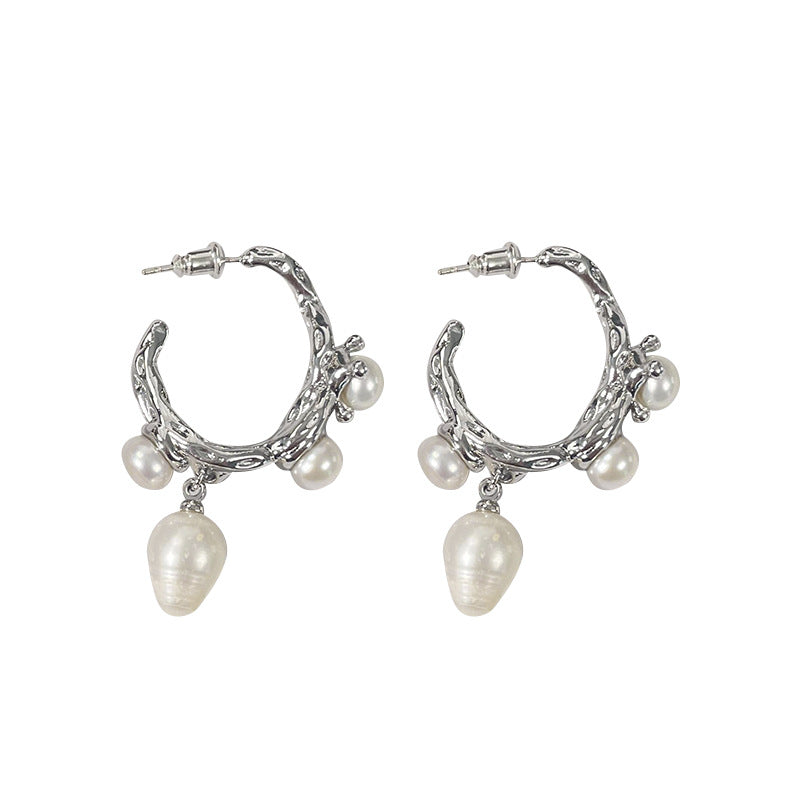 French Retro Senior Sense Natural Baroque Pearl Earrings - Dazpy