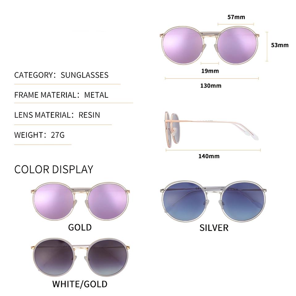 Gafas de sol redondas de metal de gran tamaño para mujer: protección UV400