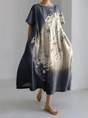 Printed Short-Sleeve Patchwork Midi Dress