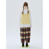 Plaid Wool-Blend Wide Leg Trousers for Women