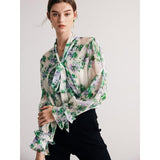 Floral Silk-Blend Bow Collar Blouse for Women