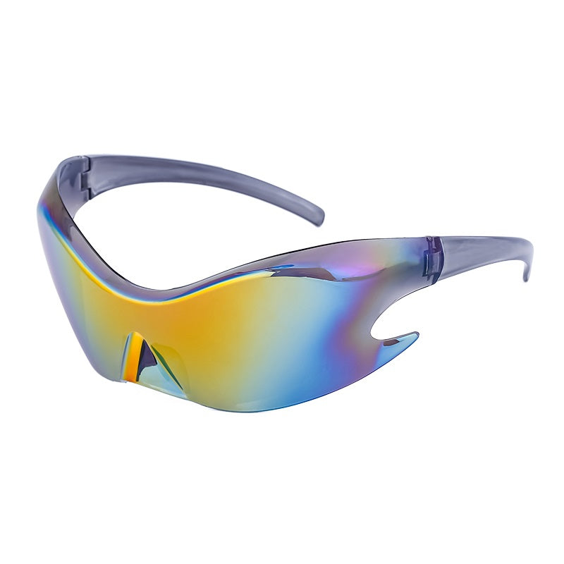 Randlose Cyberpunk-Sonnenbrille mit verspiegeltem Farbverlauf