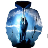 Digital Printing A Cool Wolf Hooded 3D Long-sleeved Sweater Trend