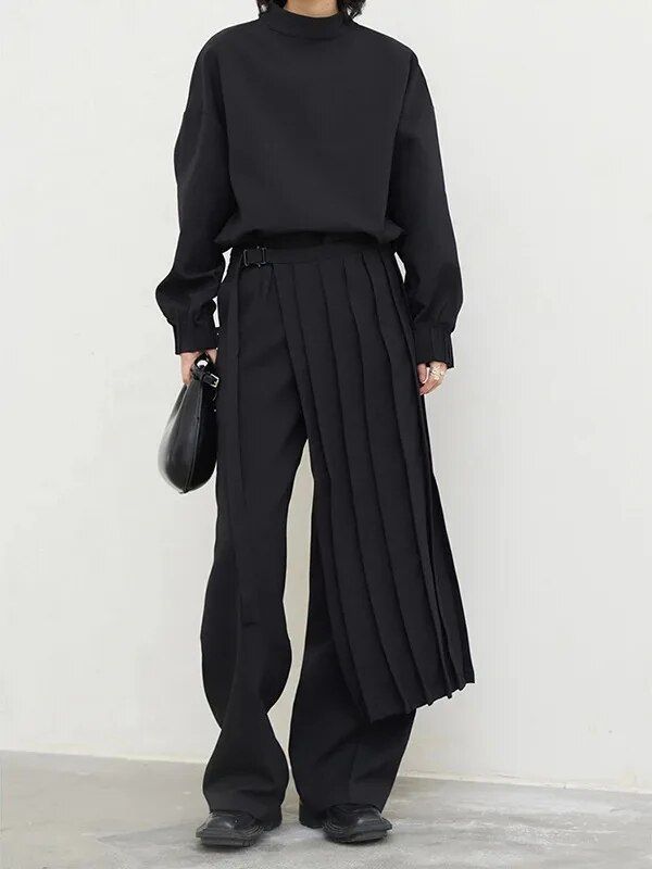 Pleated Sweatshirt Wide Leg Pants