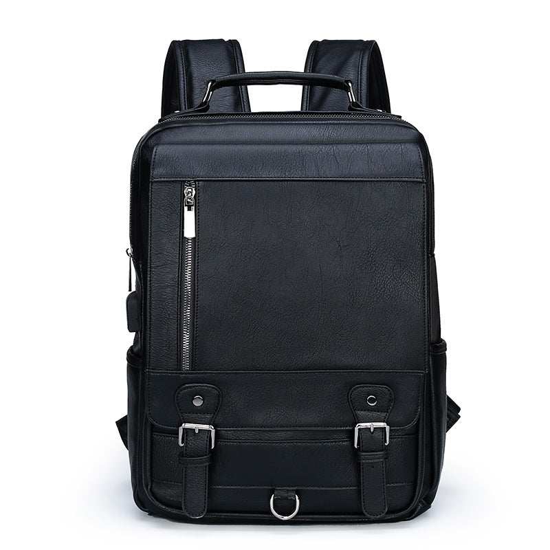 Men's Leather New Large Capacity USB Charging Backpack