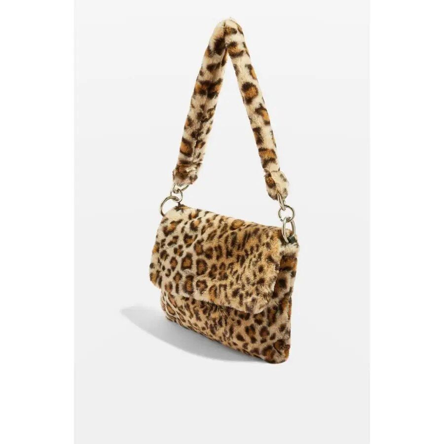 Leopard Print Faux Fur Crossbody Bag for Women