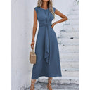 Women's Button-Detail Tie-Waist Midi Dress