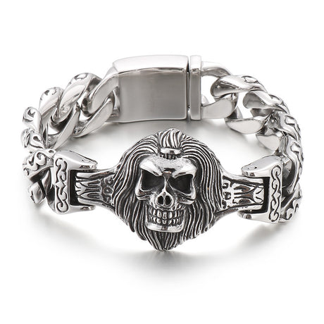 Vintage Distressed Skull Floral Men's Titanium Steel Bracelet - Dazpy