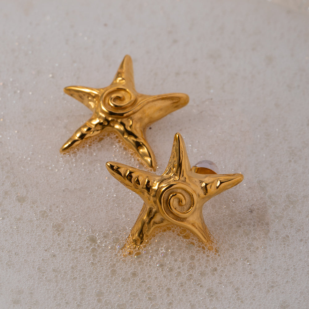 Pendientes con forma de estrella en espiral de acero inoxidable chapado en oro de 18 quilates: resistentes al agua, elegantes de inspiración vintage