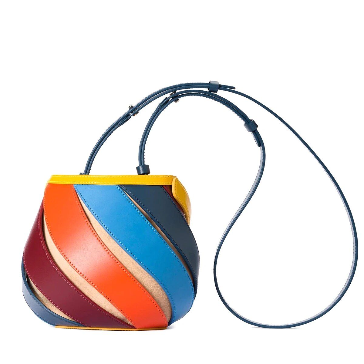 Colorful Striped PU Leather Bucket Handbag