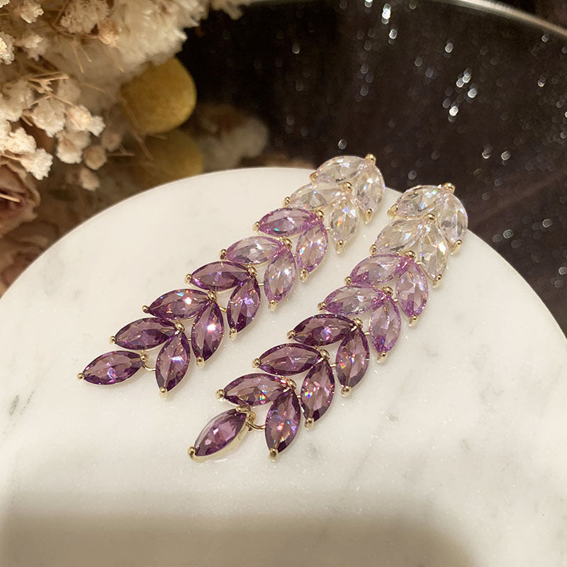 Long Transparent Purple Gradient Ear Earrings - Dazpy