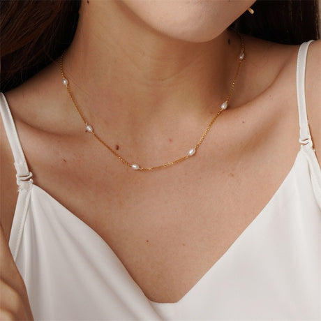 Women's Bohemian Gold Plated Natural Pearl Necklace - Dazpy