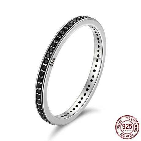 Simple Fashion Elegant Women's Black Zircon S925 Sterling Silver Ring - Dazpy