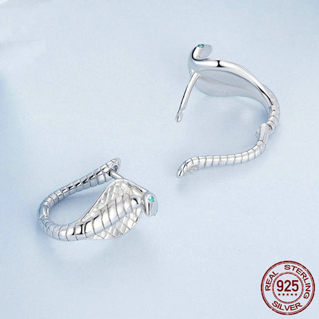 Cobra Earrings In Sterling Silver White Gold Plated - Dazpy