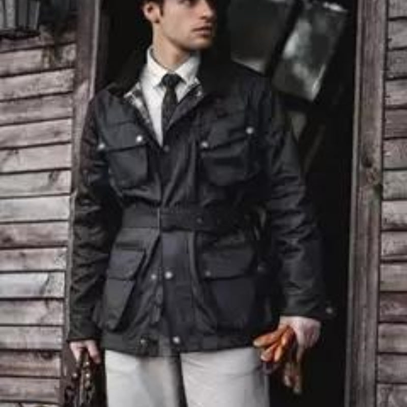 Oil Wax Jacket Trench Retro Biker's Waterproof Coat For Men