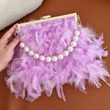 Luxury Feather Clutches: Fashion Pearls Top-handle Purse