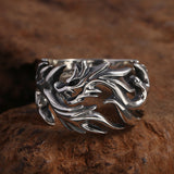 925 Sterling Silver Ornament Men's Personality Hollow Out Dragon Open Ring Thai Silver Retro Hipster Ring - Dazpy