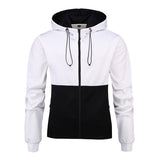 Color Block Zipper Cardigan Hooded Drawstring Casual Sweater