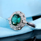 Emerald Ring Women's S925 Silver Opening Adjustable Ring - Dazpy