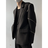 Men's Zippered Sleeve Splicing Black Suit