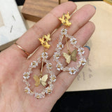 Temperament Butterfly Water Drop Flower Ring Earrings - Dazpy