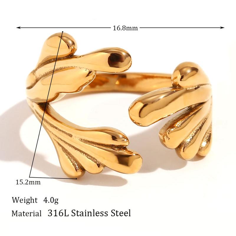 Anillo ajustable de acero inoxidable con baño de oro de 18 quilates inspirado en el océano para mujer, hipoalergénico