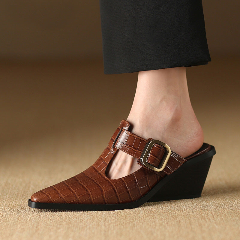 Leather Wedge Mules