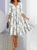 Women's V-Neck Digital-Print Loose A-Line Dress