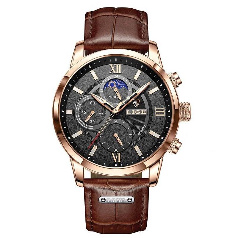 Reloj de cuarzo de cuero de lujo para hombre